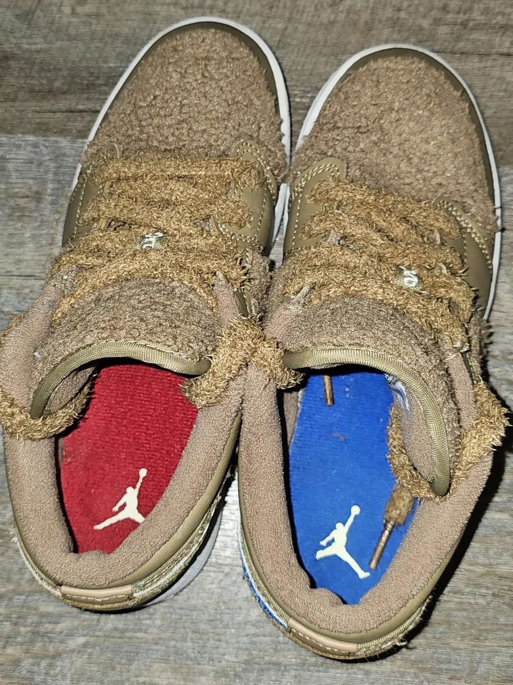 Kids Brown Shearling Sneakers with Blue & Pink Swoosh - Nike